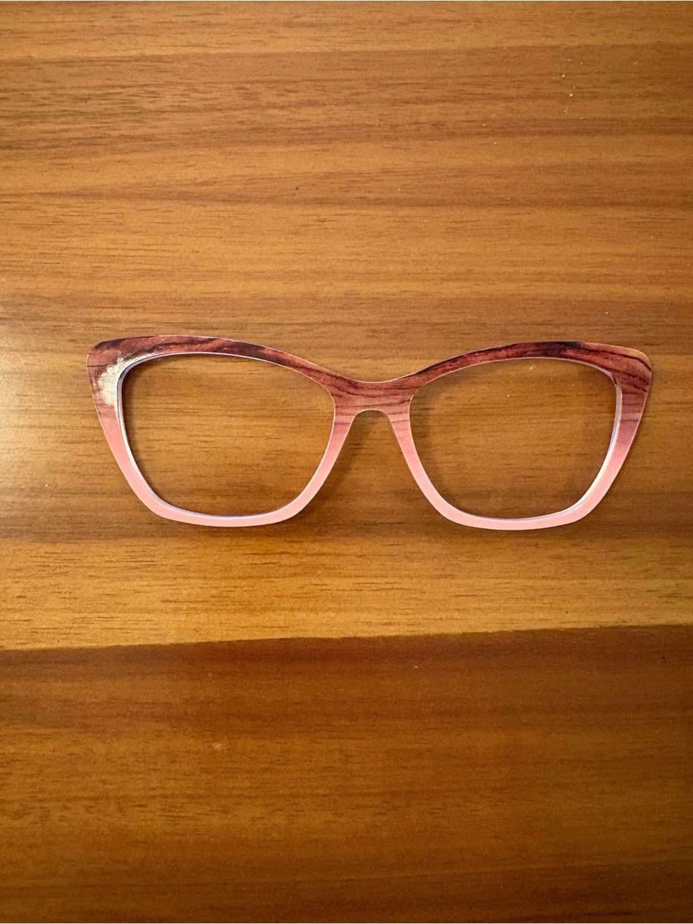 Woodgrain to peach gradient Pair Eyewear glasses topper for the Wanda frame
